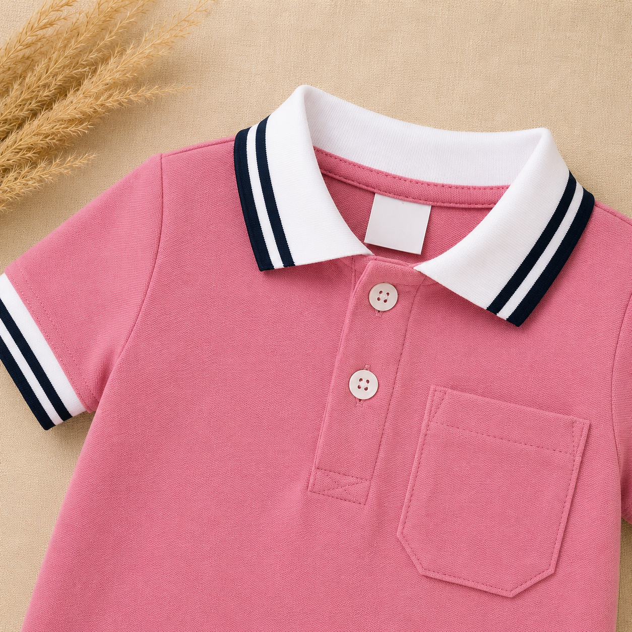 Pink Polo Romper for Babies | Soft Interlock Bodysuit