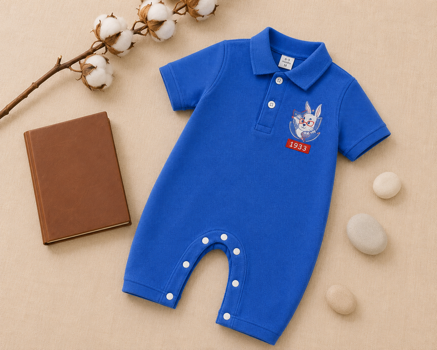 Plush-Polo Romper - Blue