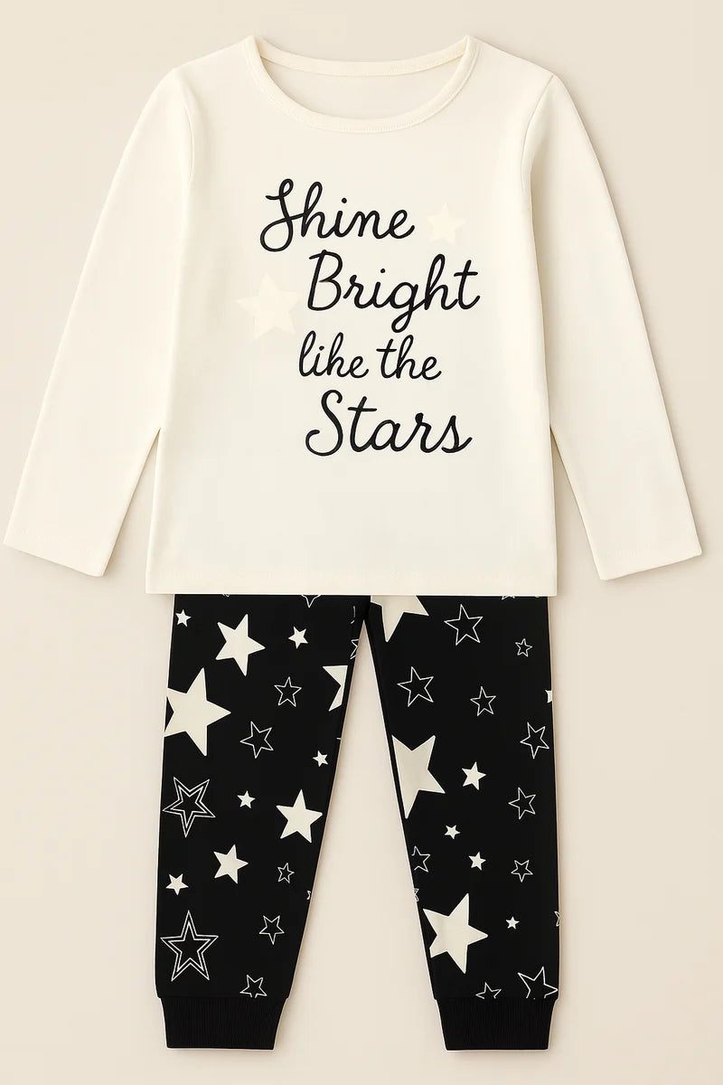 Primark Girls Star Print Cotton Pajama Set – Shine Bright Top & Comfy Trousers | Kids Nightwear