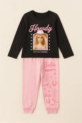 Girls Barbie Pajama Set – Black Howdy Top & Pink Cotton Pants | Kids Nightwear