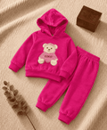 Plush Hoodie Style - Basic Bear Fleece Sweat Set Baby Pink