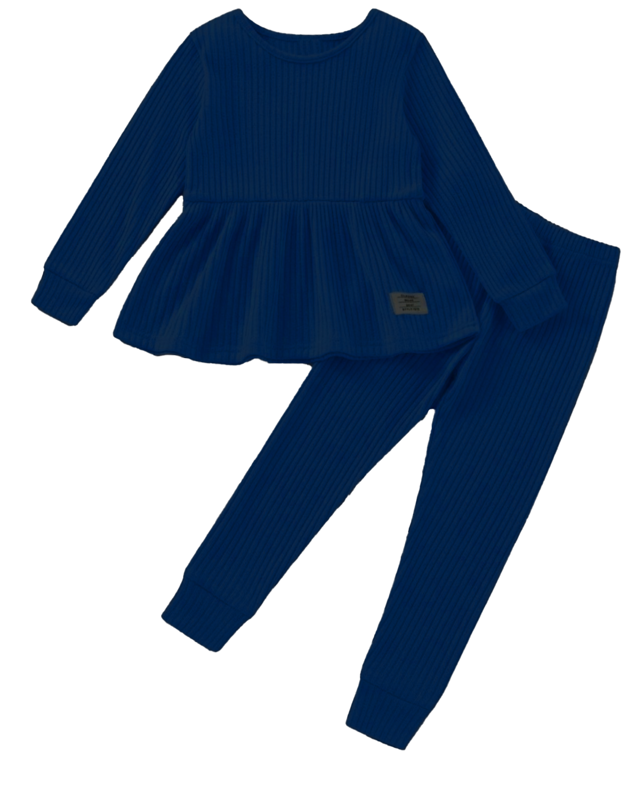 Plush Ribbed Knit Frock with Cuff Trousers - Midnight Blue