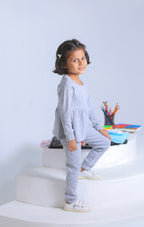 Plush-Ribbed Knit Frock with Cuff Trousers -  Grey