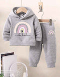 Plush Hoodied Fleece Shirt & Trouser - Be Kind Rainbow in Grey