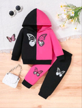 Plush- Hoodied Fleece Shirt & Trouser - Butterfly Purple and Black Contrast