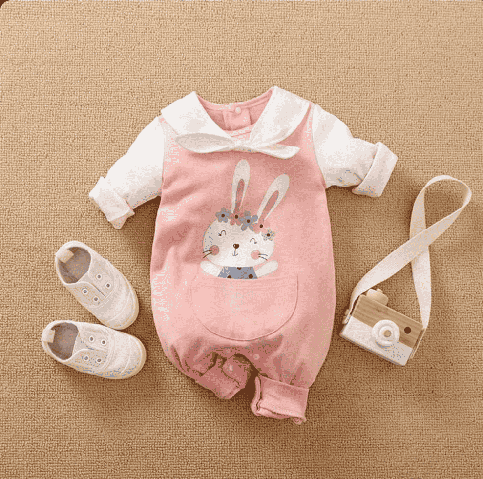 Plush - Printed Romper - Pink Bunny Rabbit