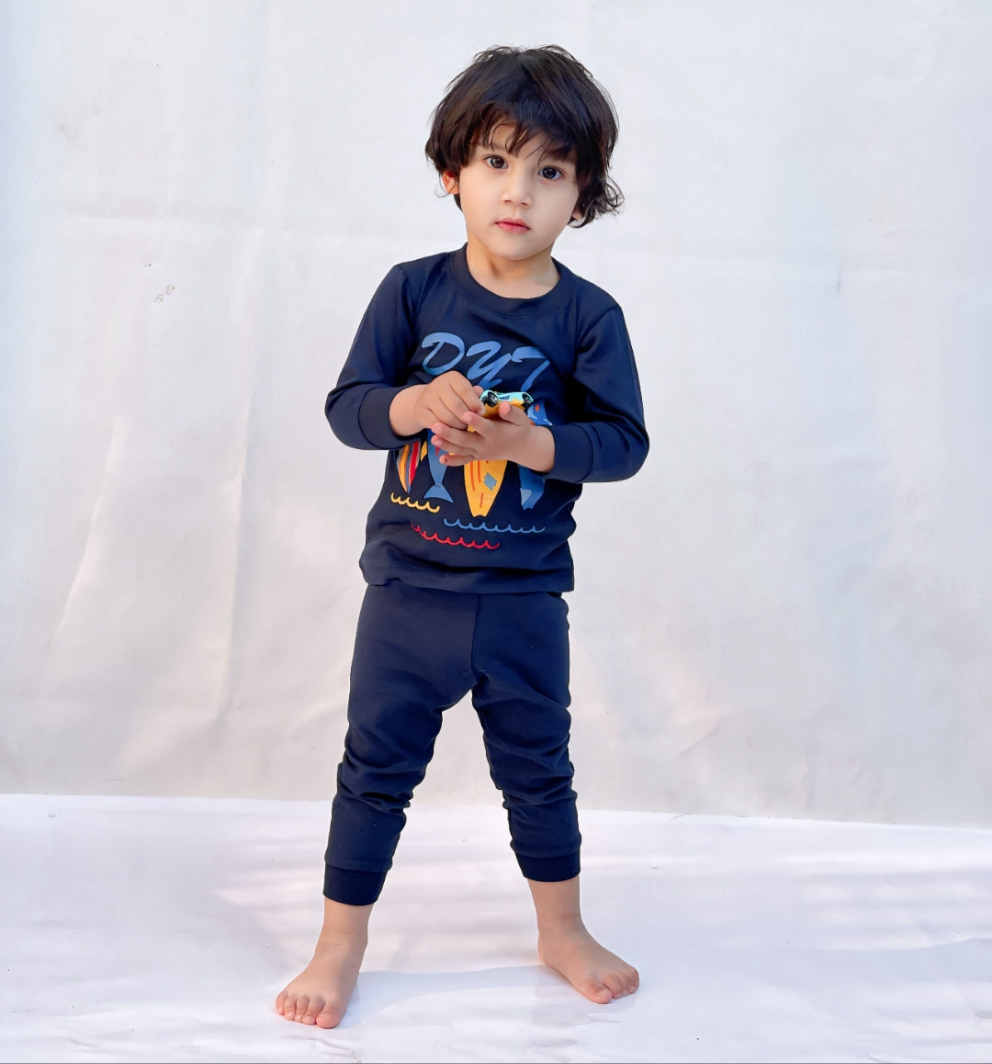 Plush Night Suit - PJ Set Dark Blue Crayon