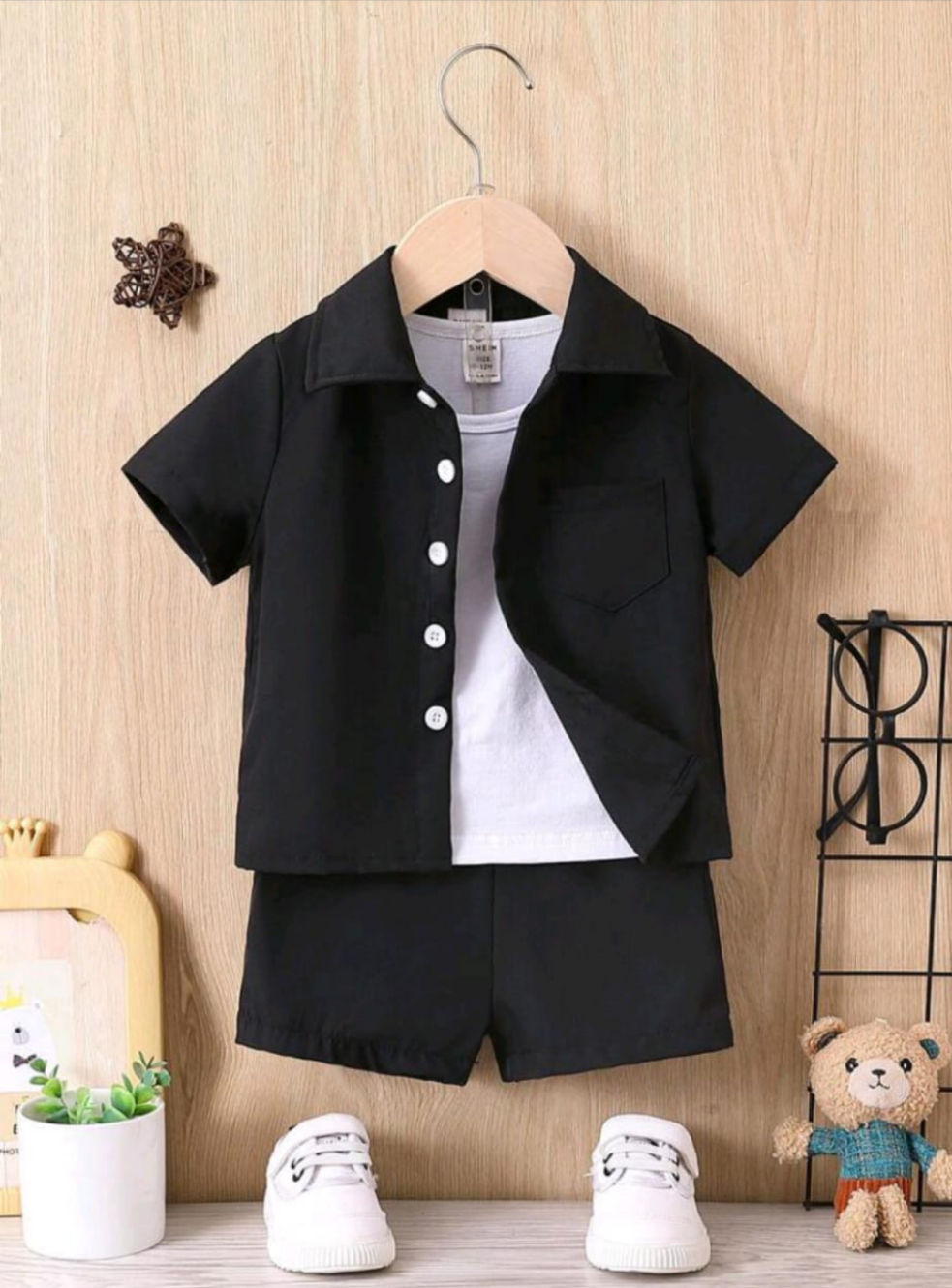 Plush-Boys Short and Shirt Set - Black