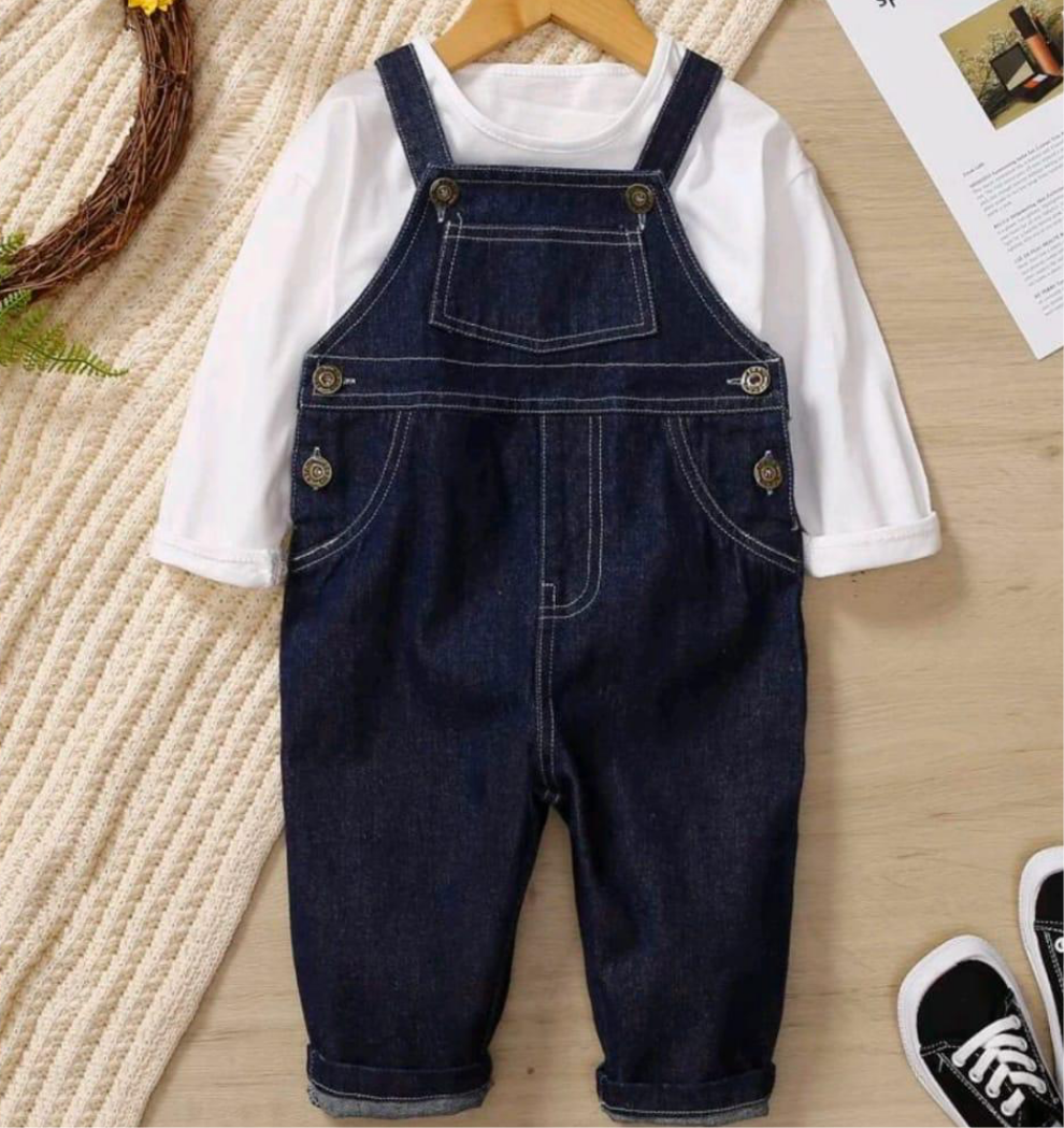 Plush-Denim Romper with Inner Shirt