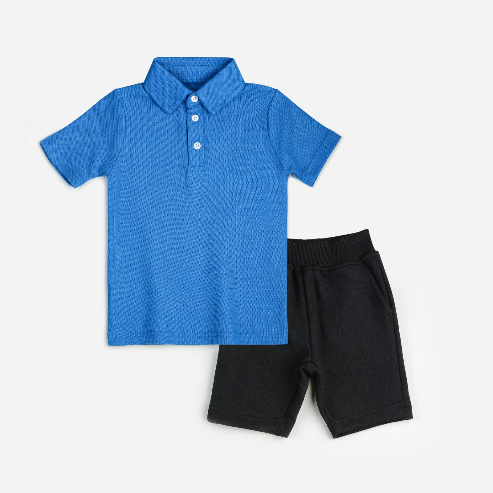 Plush-Baby Plaid Polo Shirt & Shorts - Blue