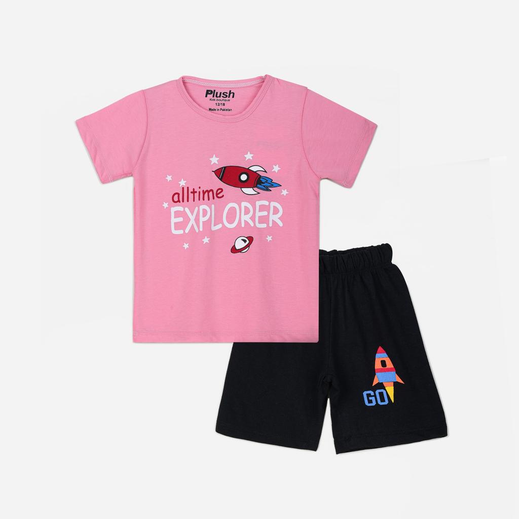 Plush-Summer Short and Shirt Set - Mini Explorer in Pink