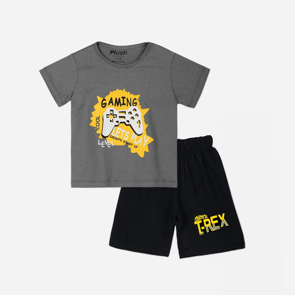 Plush-Summer Short and Shirt Set - Gaming Zone in Grey