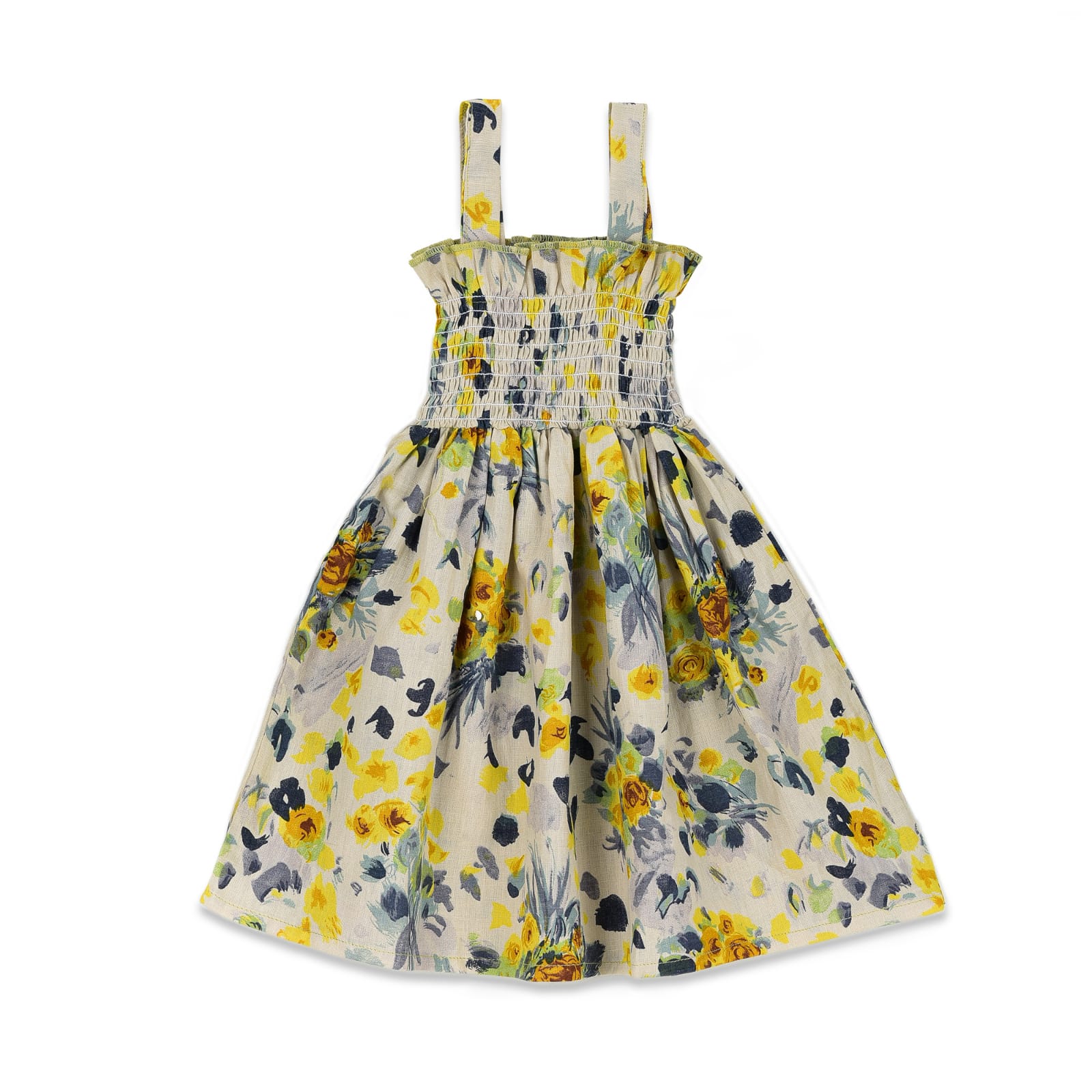 PLUSH-Premium Girls Casual Frocks Yellow/White