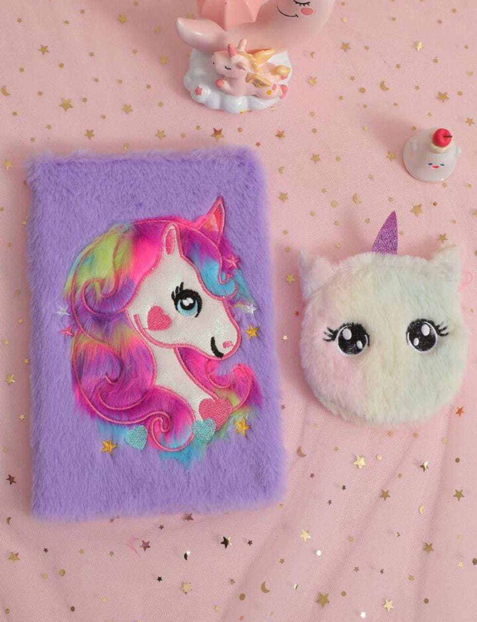 1 PC's CARTOON LARGE EYED UNICORN PLUSH NOTE BOOK WITH LOCK FOR KIDS(LARGE SIZE)