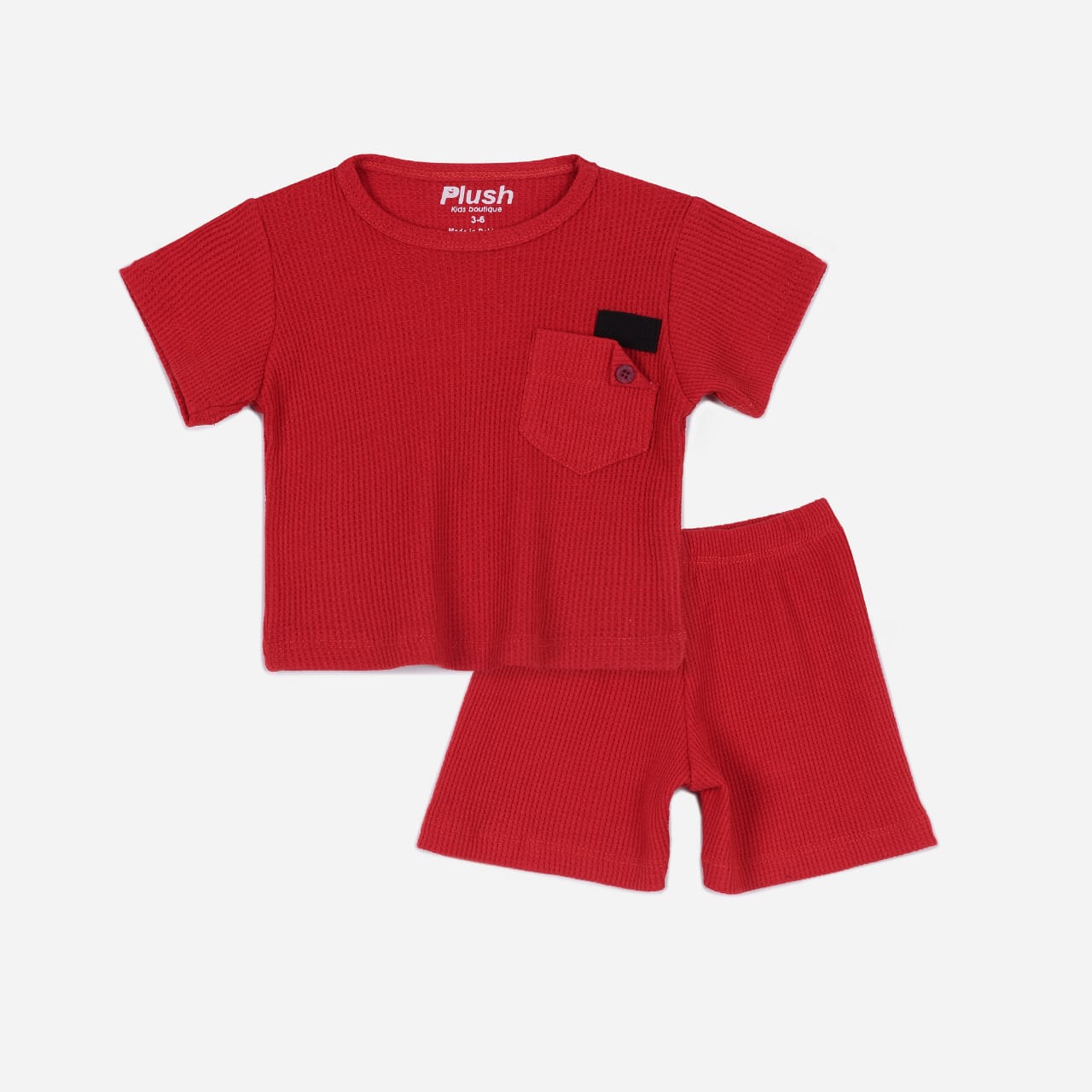 Plush-Waffle Textured Short Sets-Red