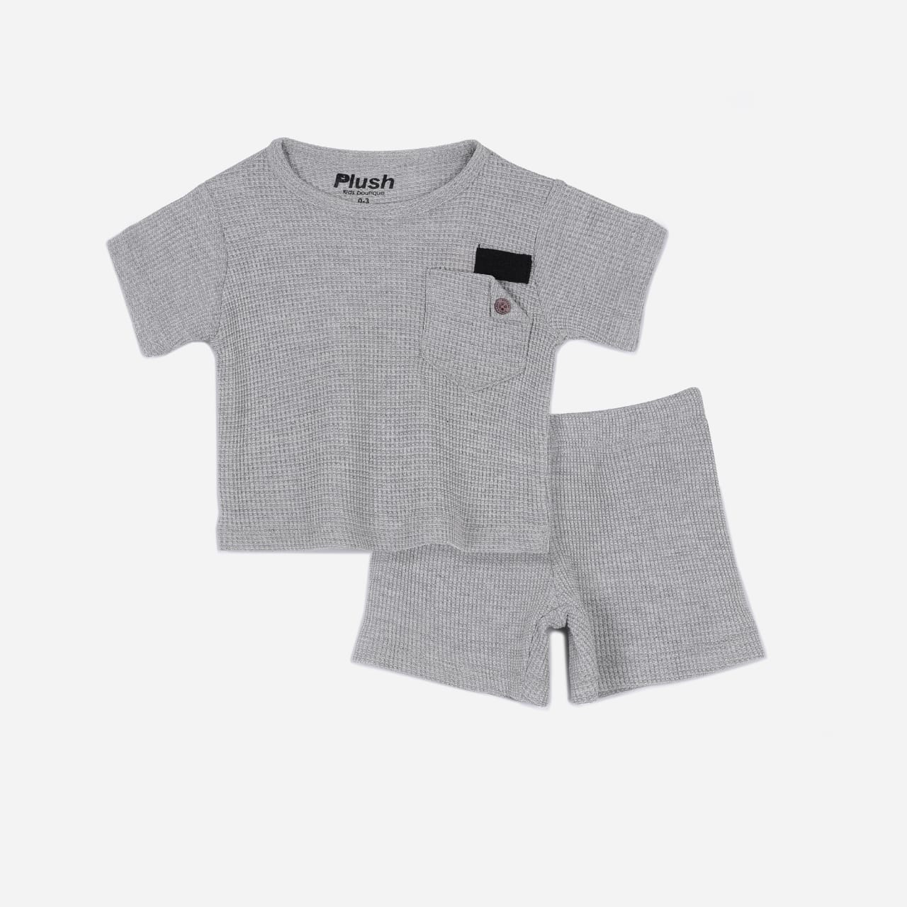 Plush-Waffle Textured Short Sets-Grey