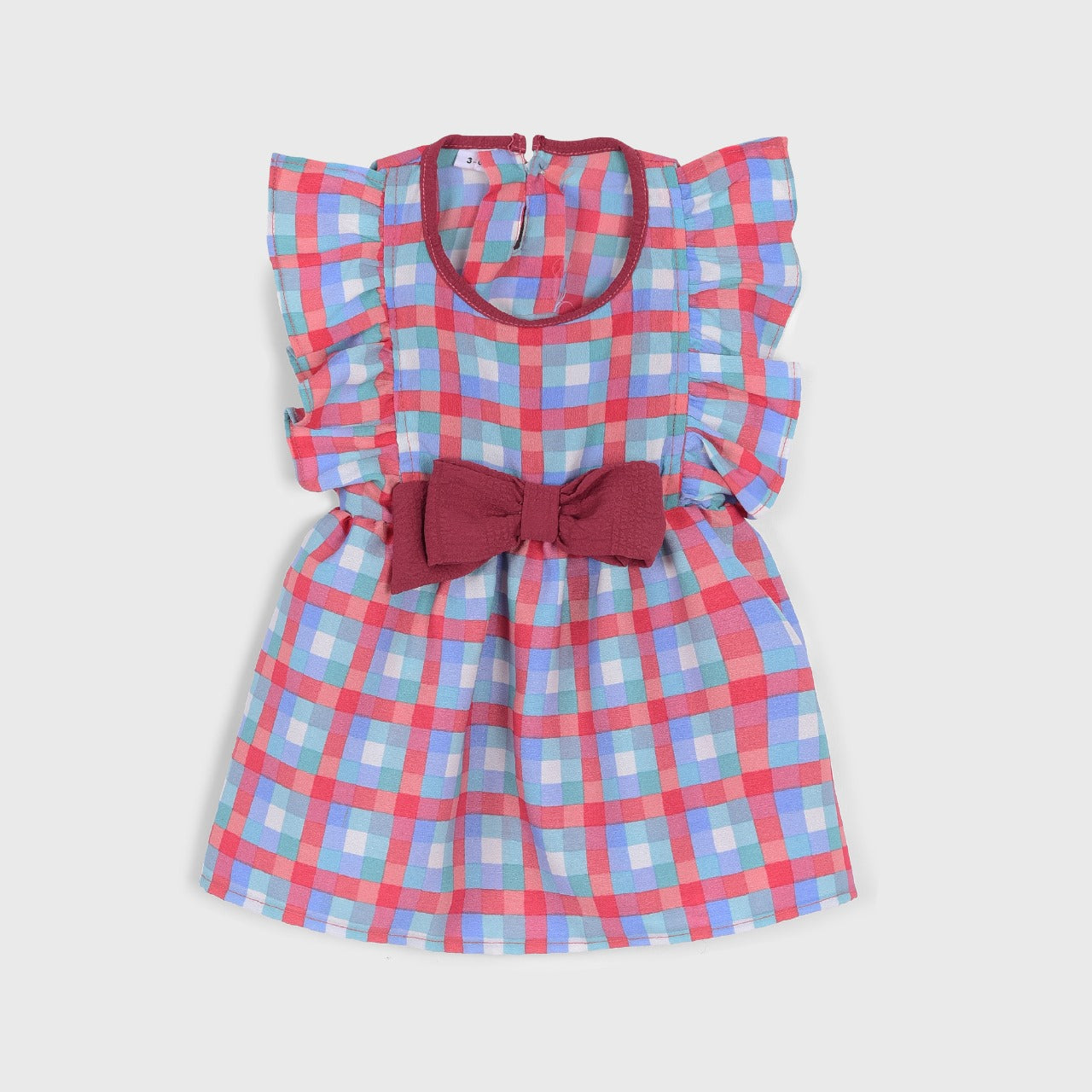 PLUSH-Summer Frock - Red Contrast Squares with Bowtie