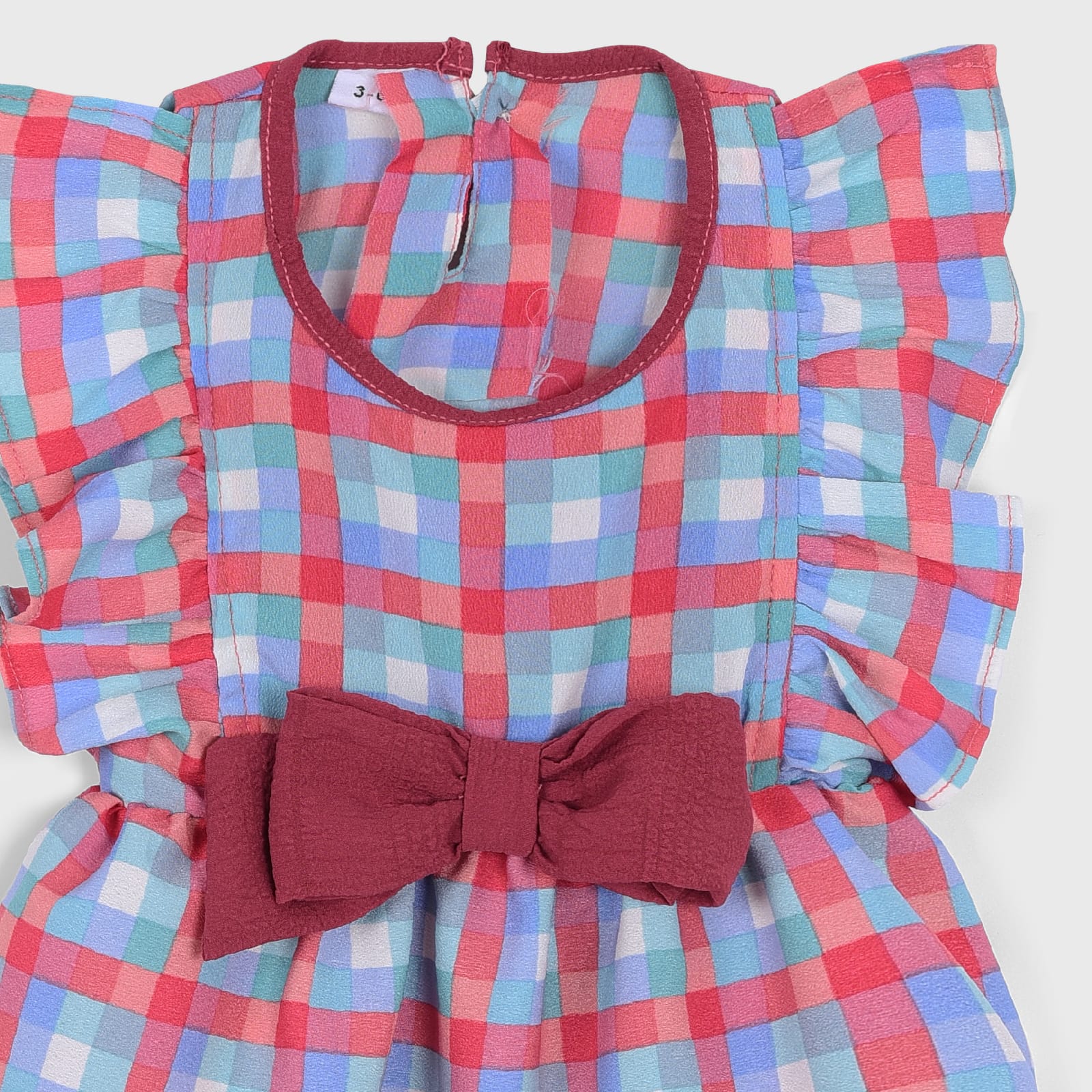 PLUSH-Summer Frock - Red Contrast Squares with Bowtie