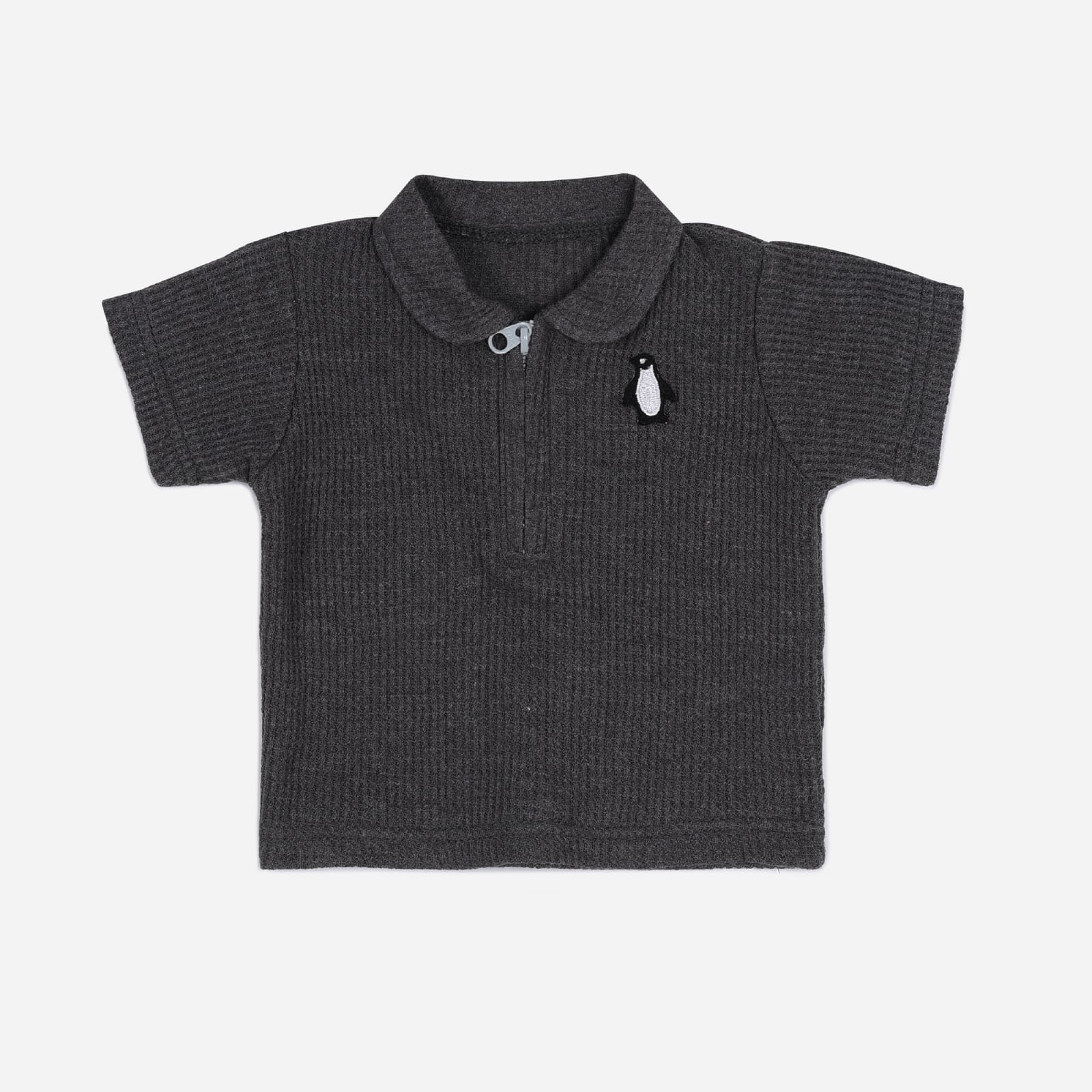 Plush-Waffle Textured Polo Sets-Charcoal