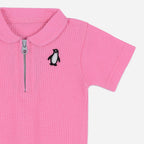 Plush-Waffle Textured Polo Sets-Pink