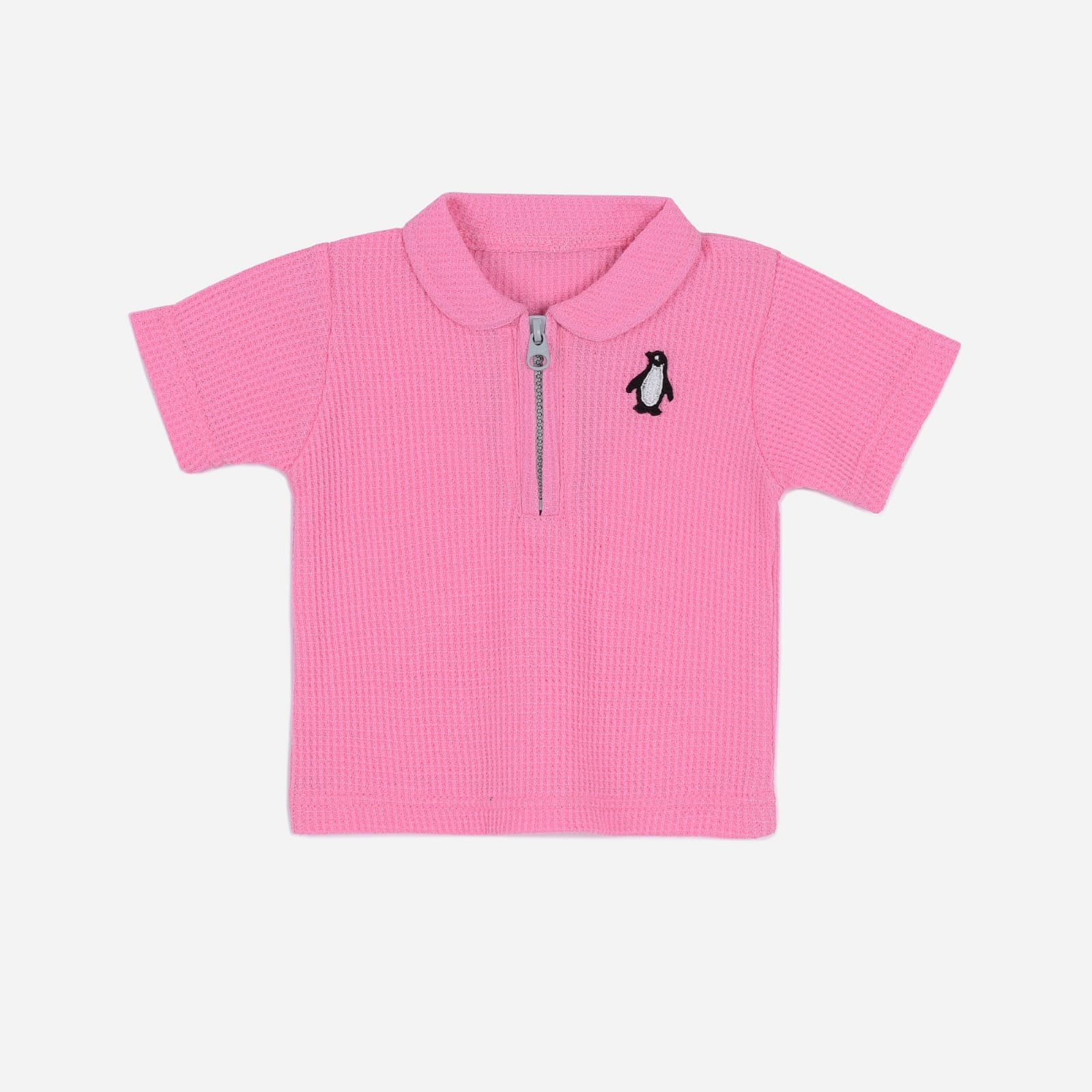 Plush-Waffle Textured Polo Sets-Pink