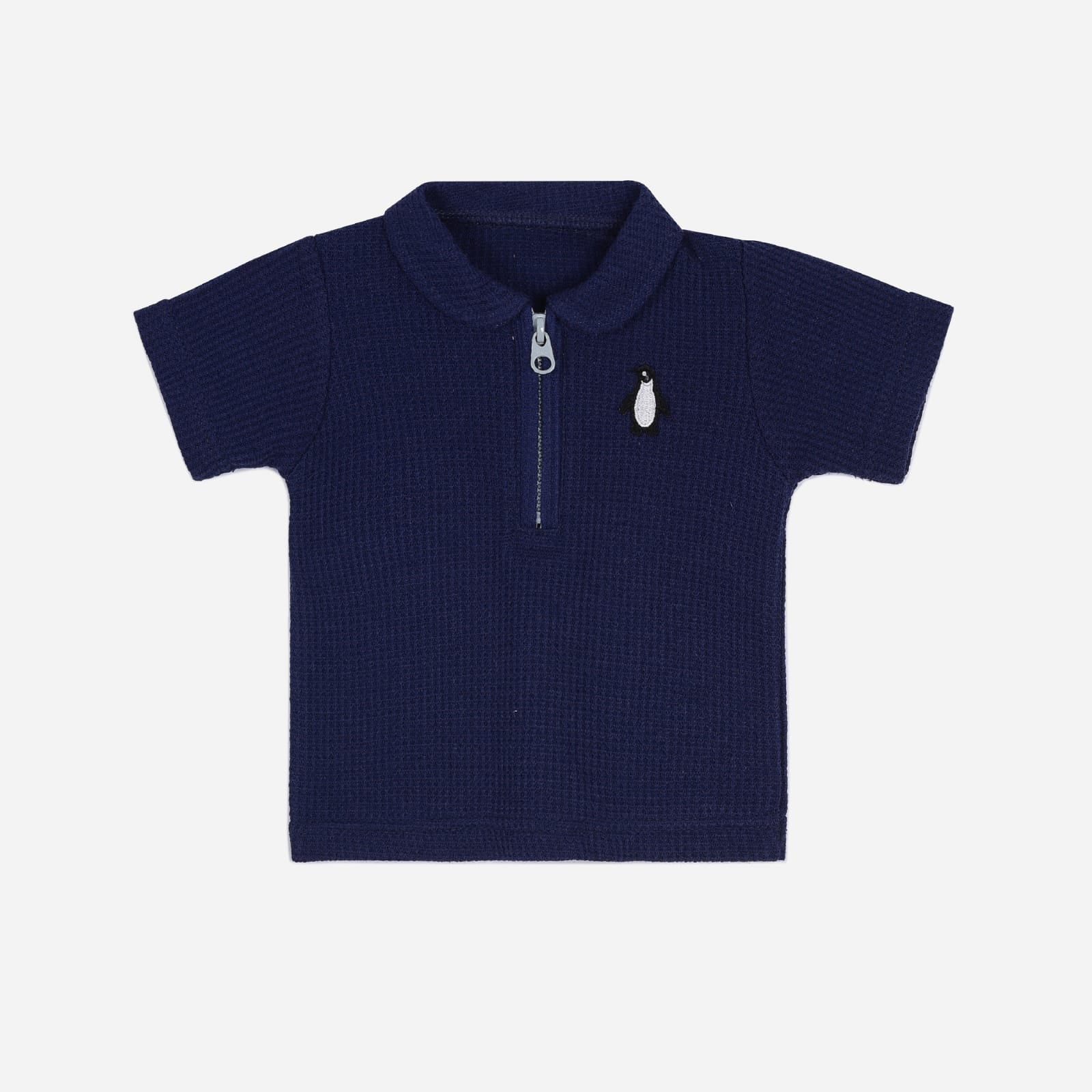 Plush-Waffle Textured Polo Sets-Dark Blue