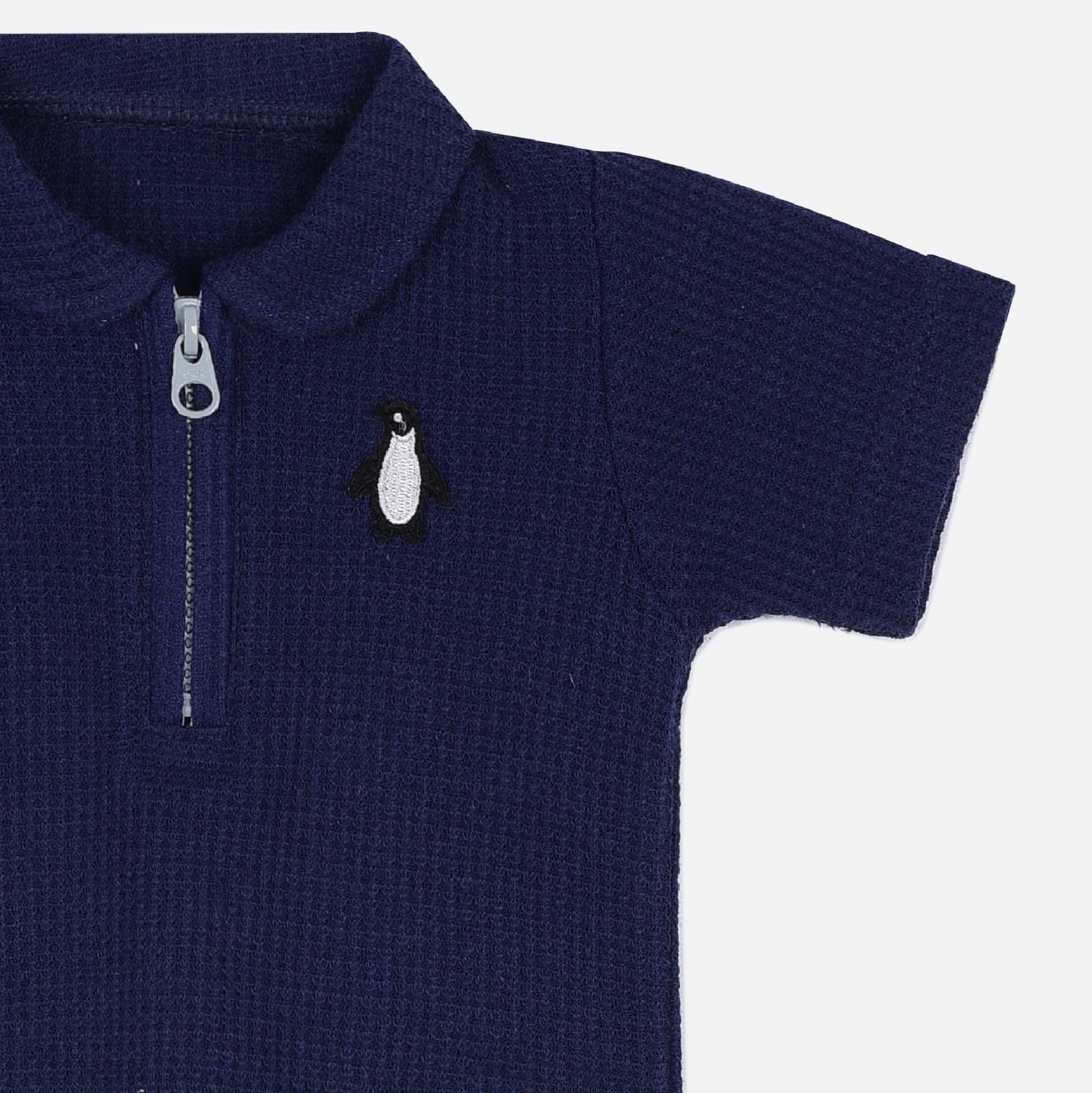 Plush-Waffle Textured Polo Sets-Dark Blue