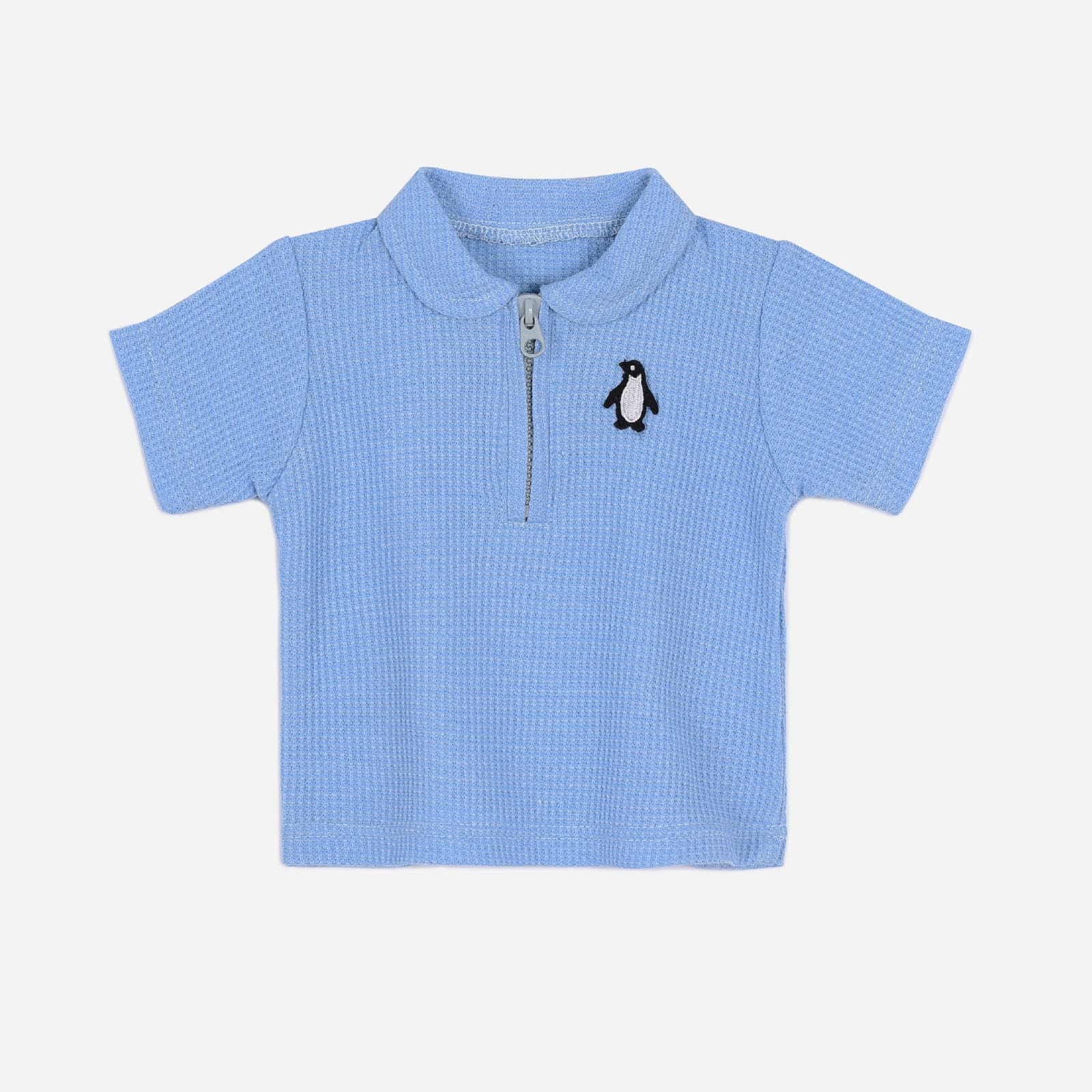 Plush-Waffle Textured Polo Sets-Blue