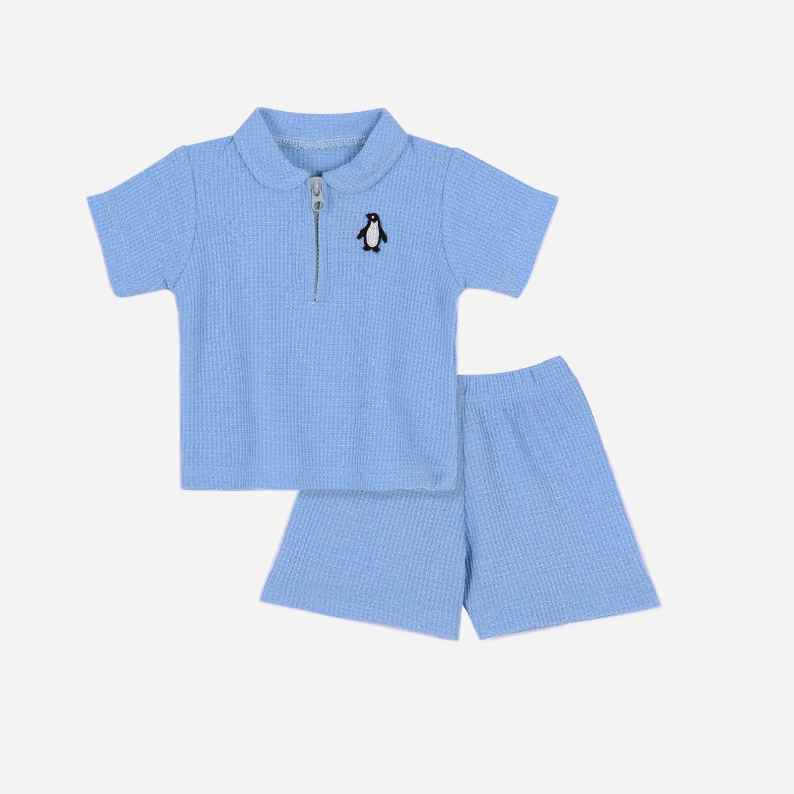 Plush-Waffle Textured Polo Sets-Blue