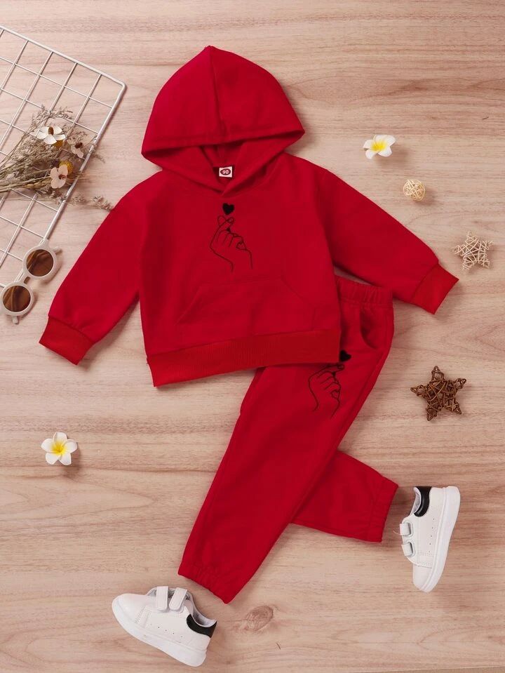 Plush-Hoodie Style - Basic Ruby Red Fleece Sweat Set