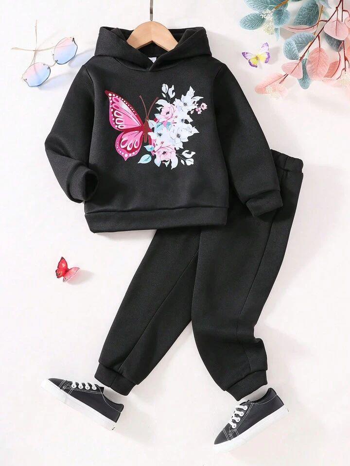 Plush-Hoodie Style - Butterfly Theme Fleece Sweat Set