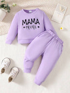 Plush Round Neck - Mama's Mini Fleece Basic Set Purple
