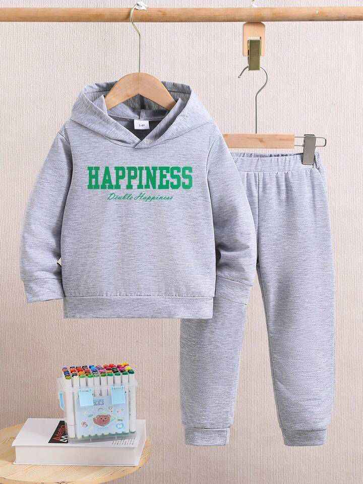 Plush Hoodie Style - Happiness Fleece Sweat Set Grey