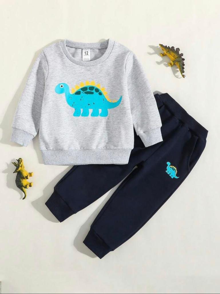 Plush Round Neck - Dino Fleece Basic Set Grey Contrast