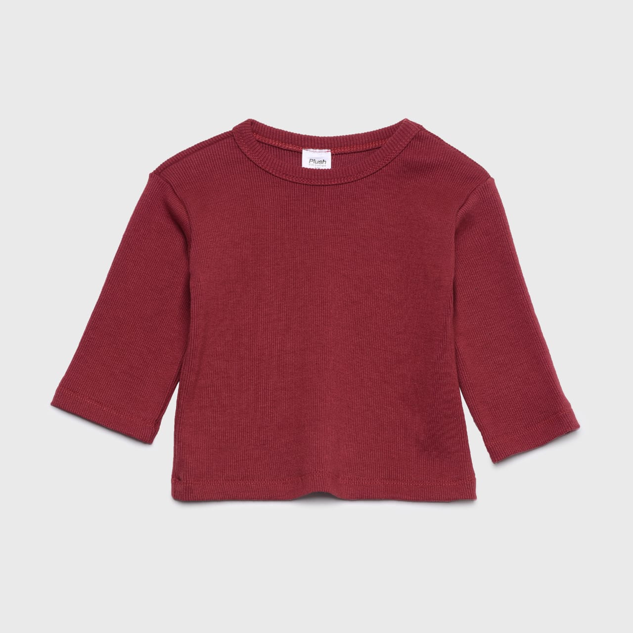 Plush Round Neck Style Ribbed Knit Sweat Set - Maroon