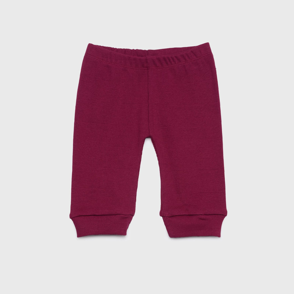 Plush Round Neck Style Ribbed Knit Basic Set - Maroon