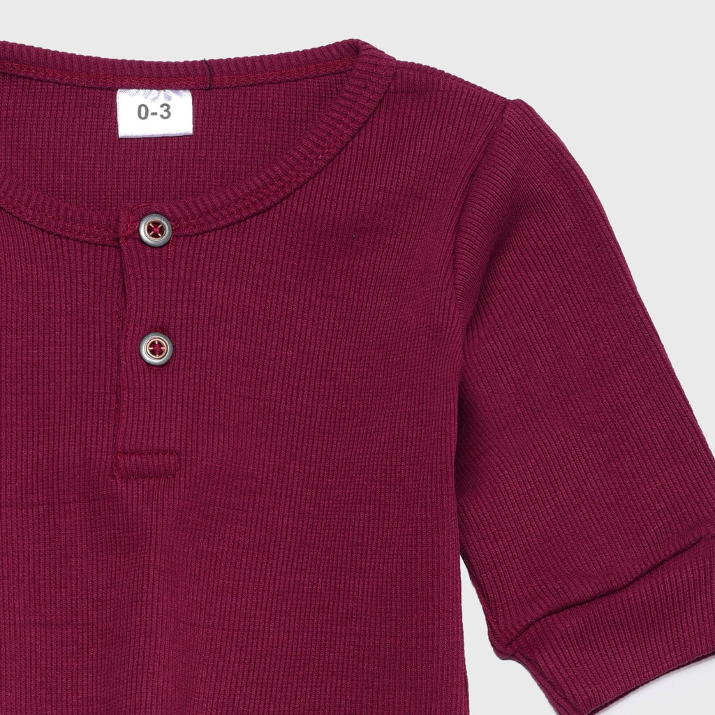 Plush Round Neck Style Ribbed Knit Basic Set - Maroon