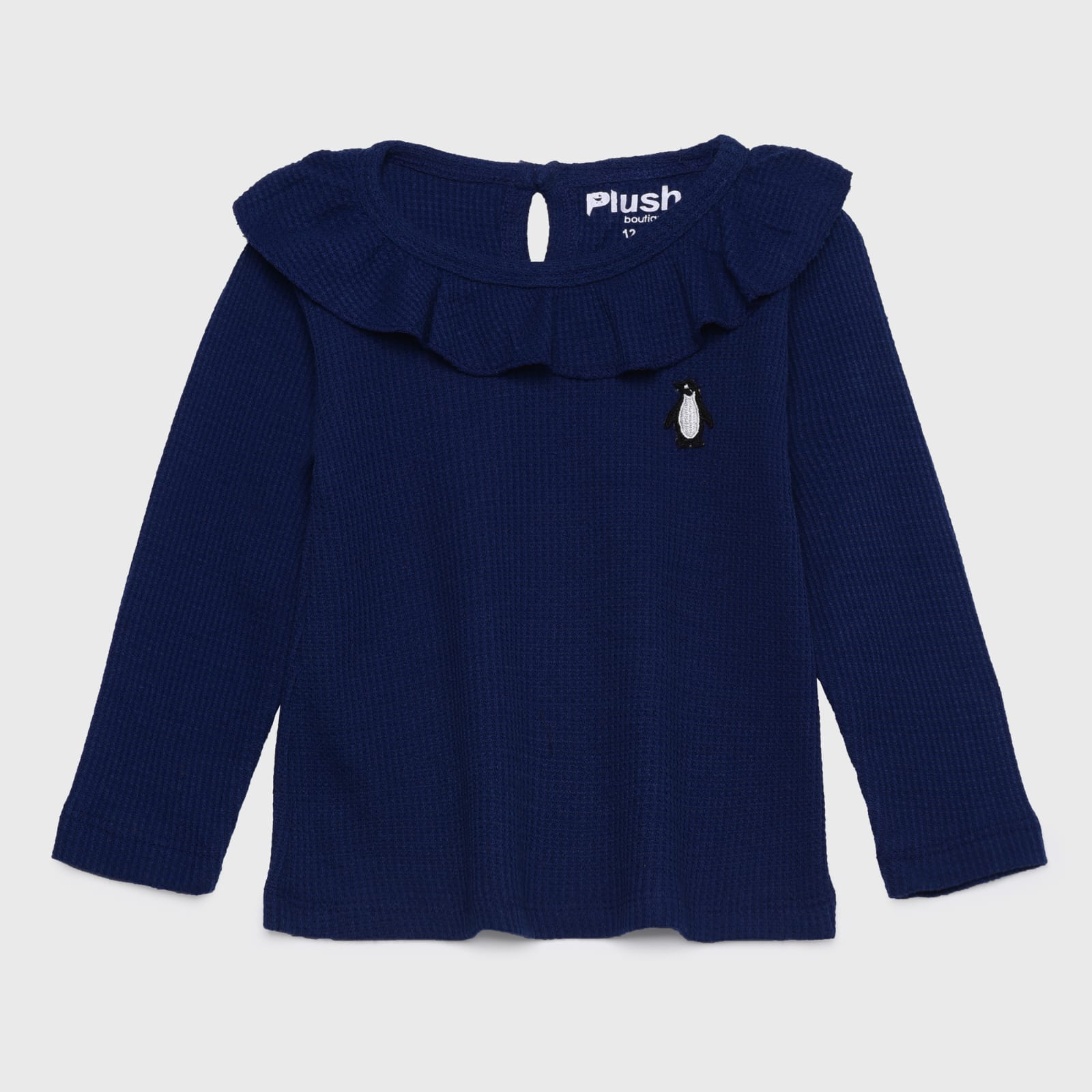 Plush-Waffle Textured Girls Set- Navy Blue