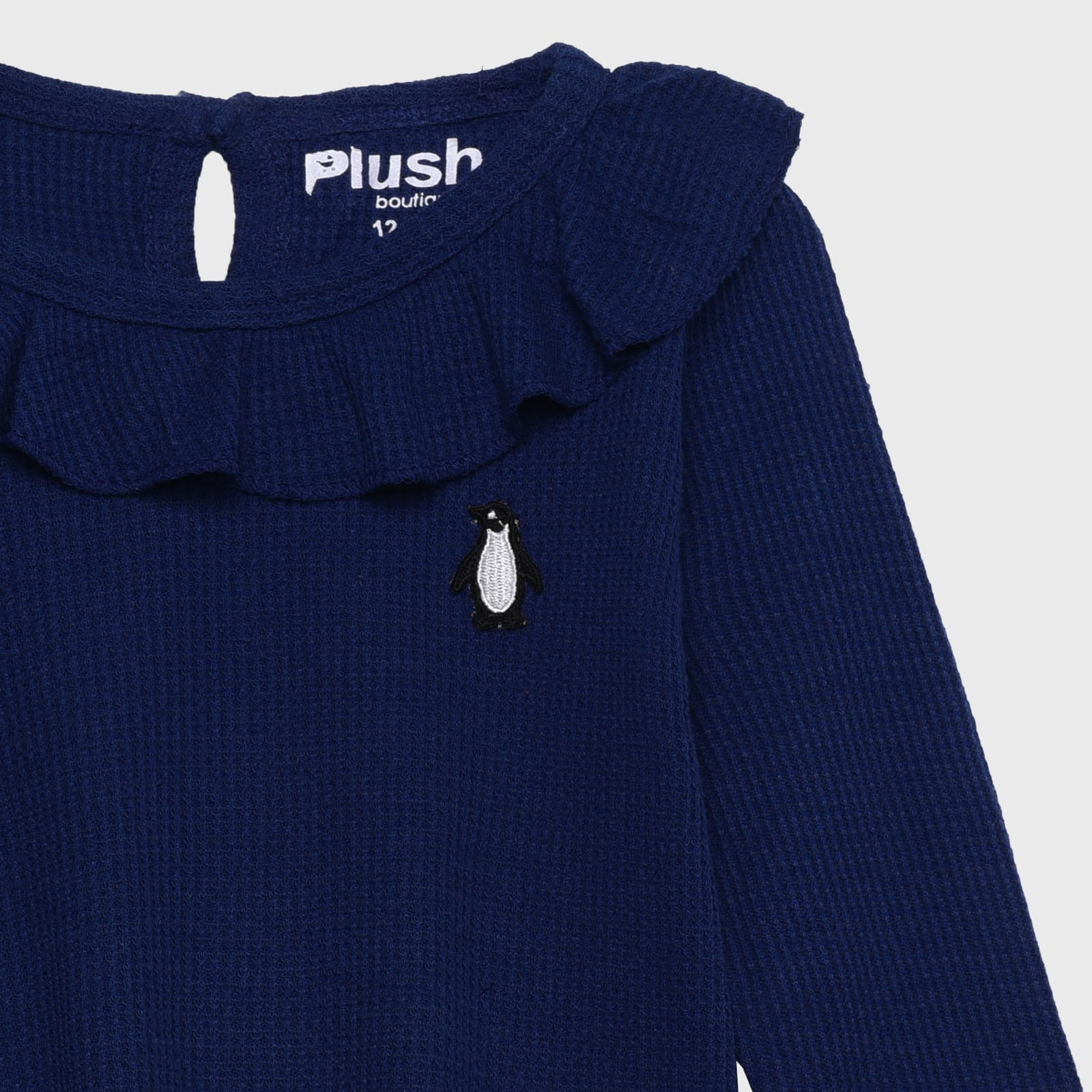 Plush-Waffle Textured Girls Set- Navy Blue