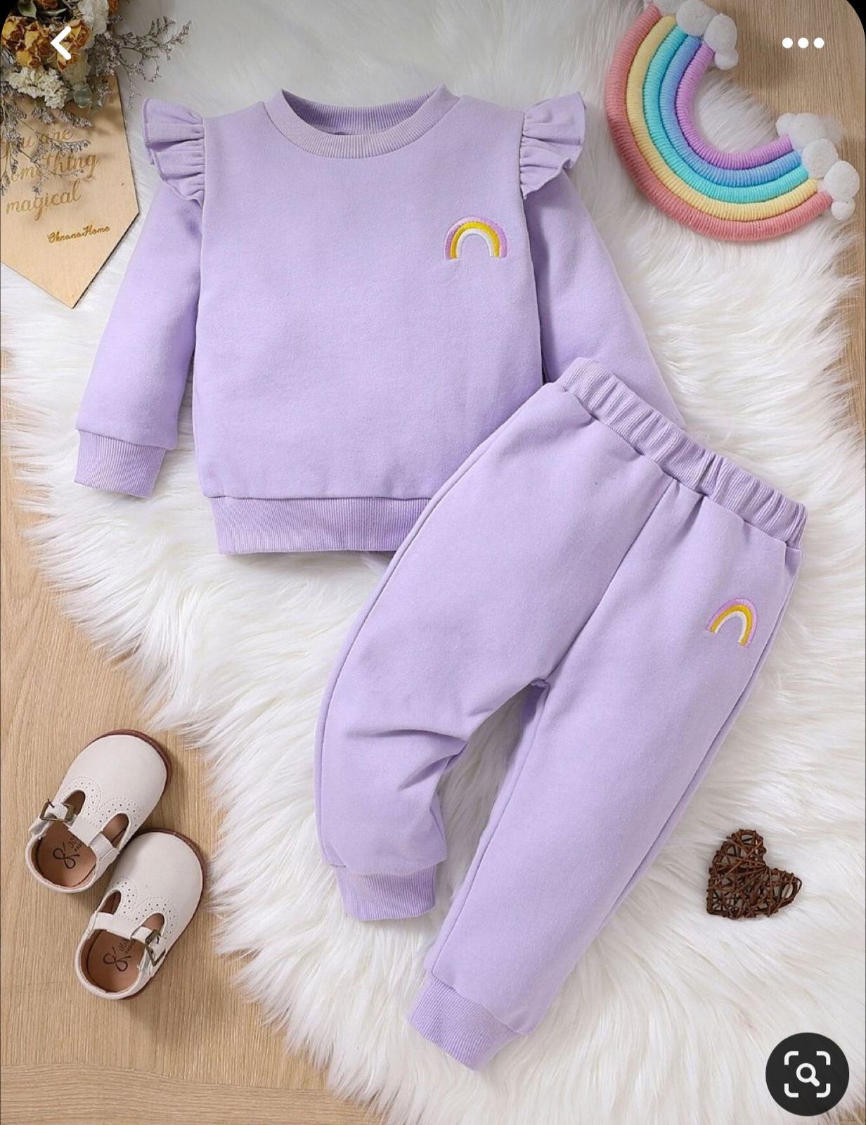 Plush Round Neck - Rainbow Frills Fleece Basic Set Pink