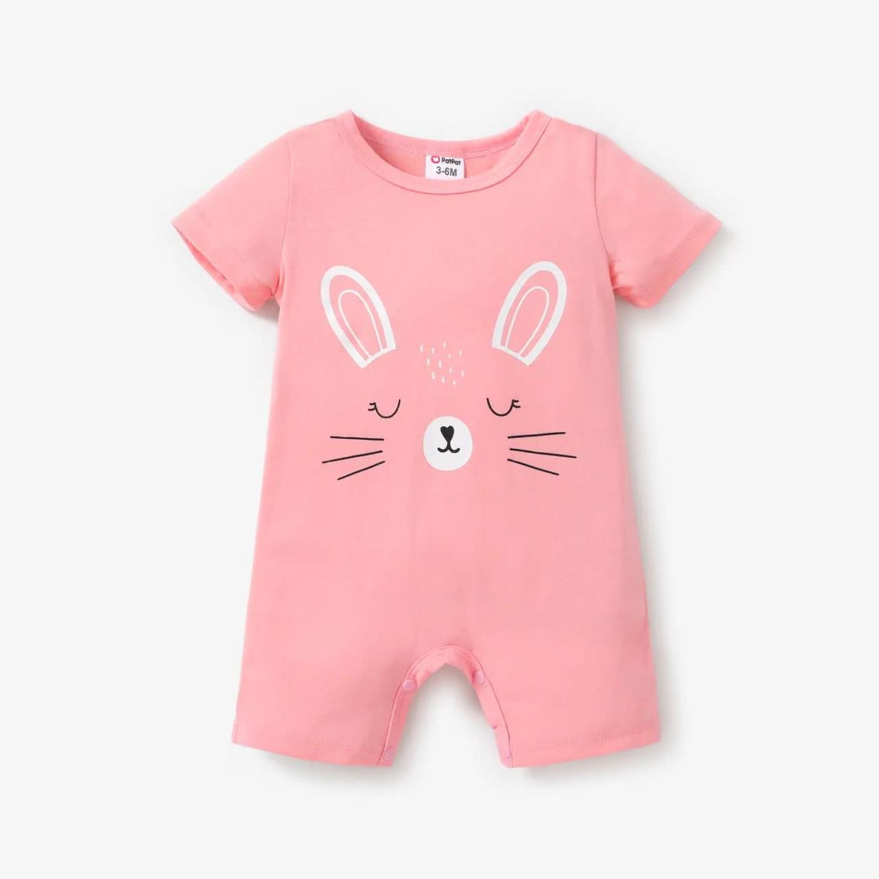 Plush-Printed Romper - Pink Cute Cat