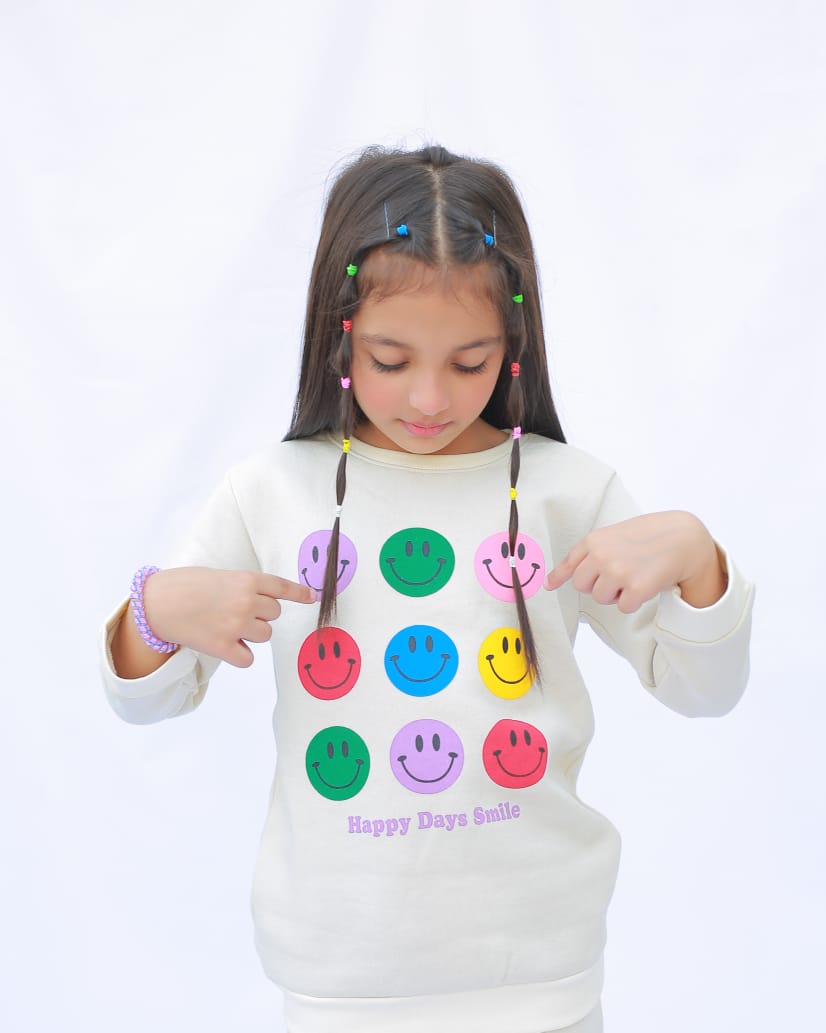 Plush Round Neck - Emoji Colors Fleece Basic Set Cream