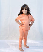 Plush-Premium Girls Casual Wear P/J Set Drop Shoulder Orange