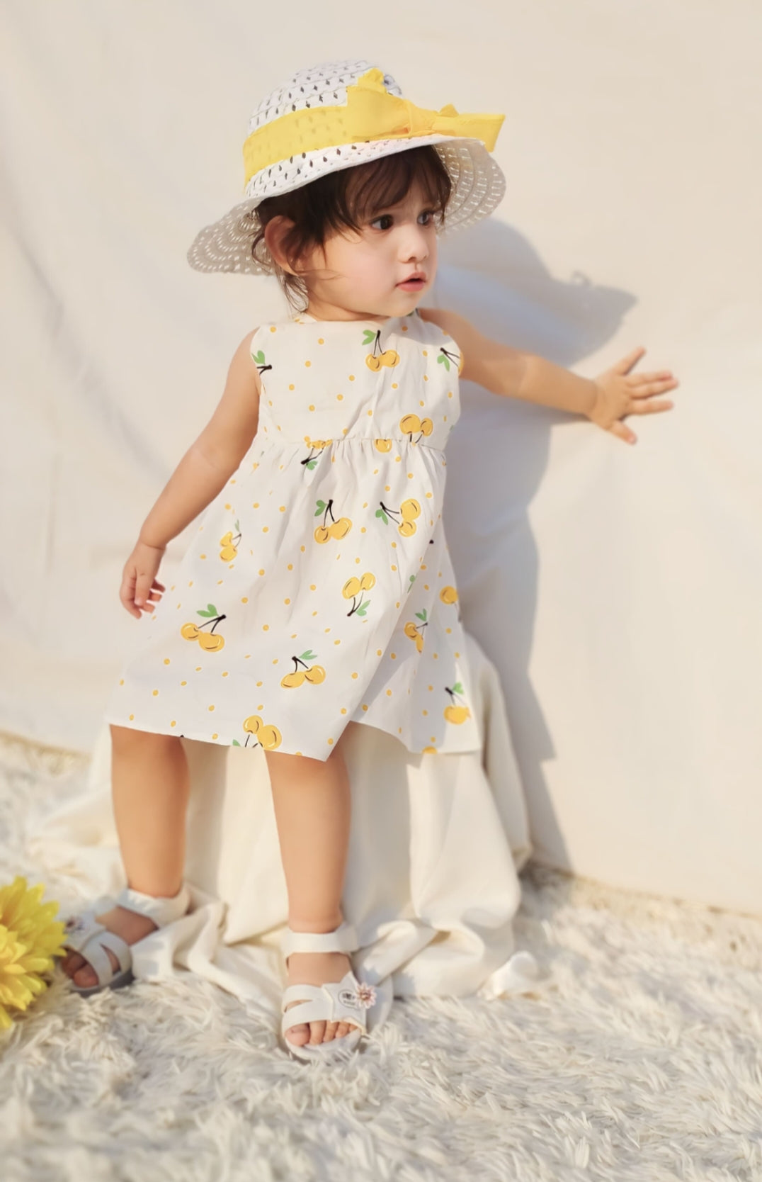 Baby Girl 2PCS ALL OVER PRINT SLEEVELESS DRESS WITH HAT