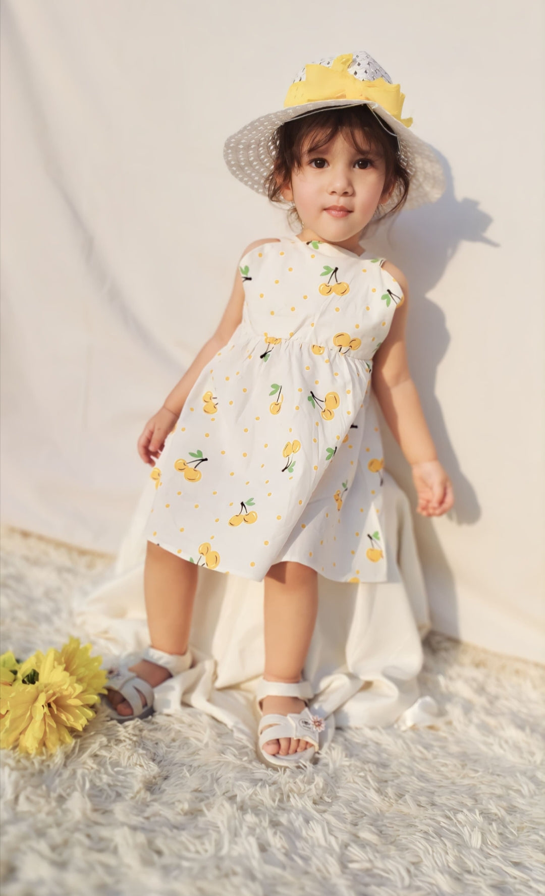 Baby Girl 2PCS ALL OVER PRINT SLEEVELESS DRESS WITH HAT