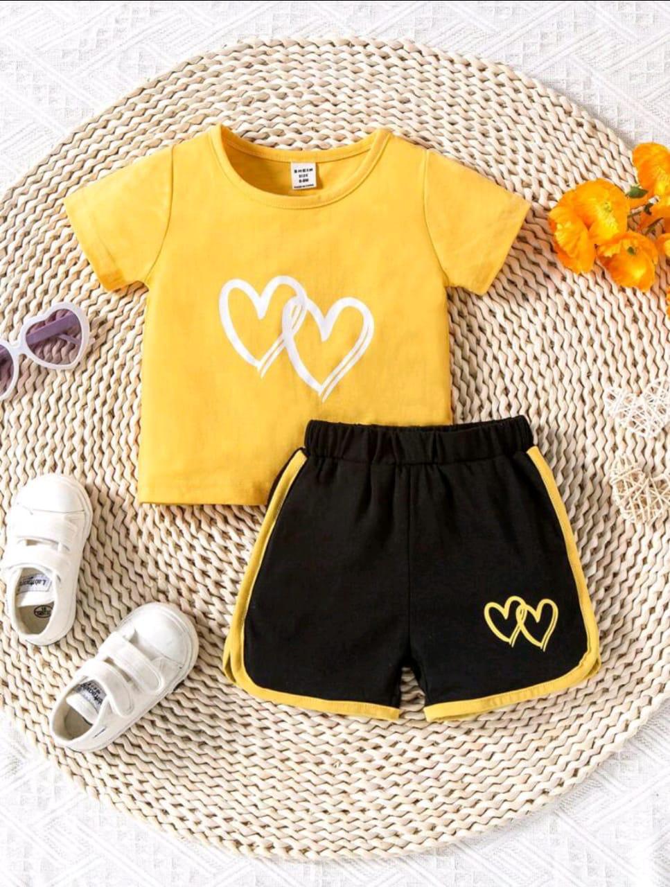 Plush-Nifty Basics Premium Short & Shirt Set - Hearts in Yellow