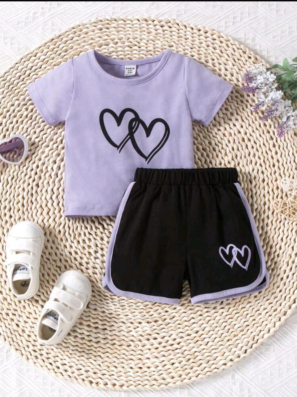 Plush-Nifty Basics Premium Short & Shirt Set - Hearts in Purple