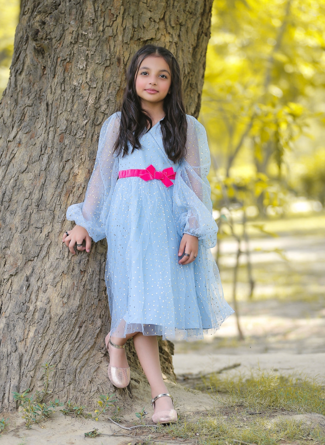 Riolio-Kids Girls Heart Print Bow Tie Dress