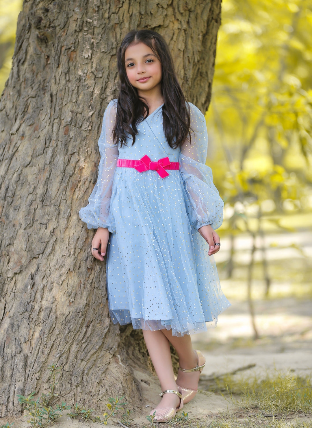 Riolio-Kids Girls Heart Print Bow Tie Dress