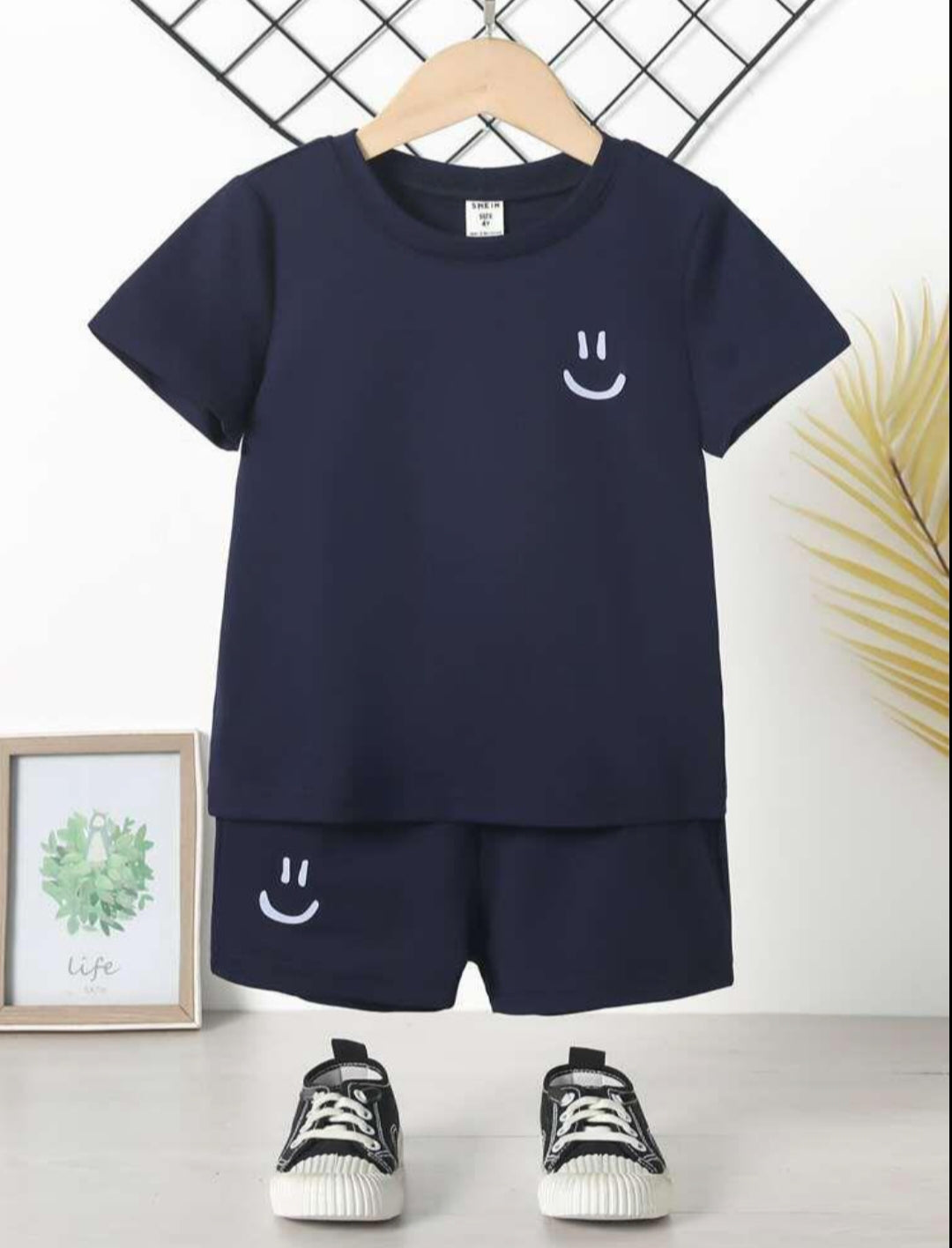 Plush-Nifty Basics Premium Short & Shirt Set - Blue Smile